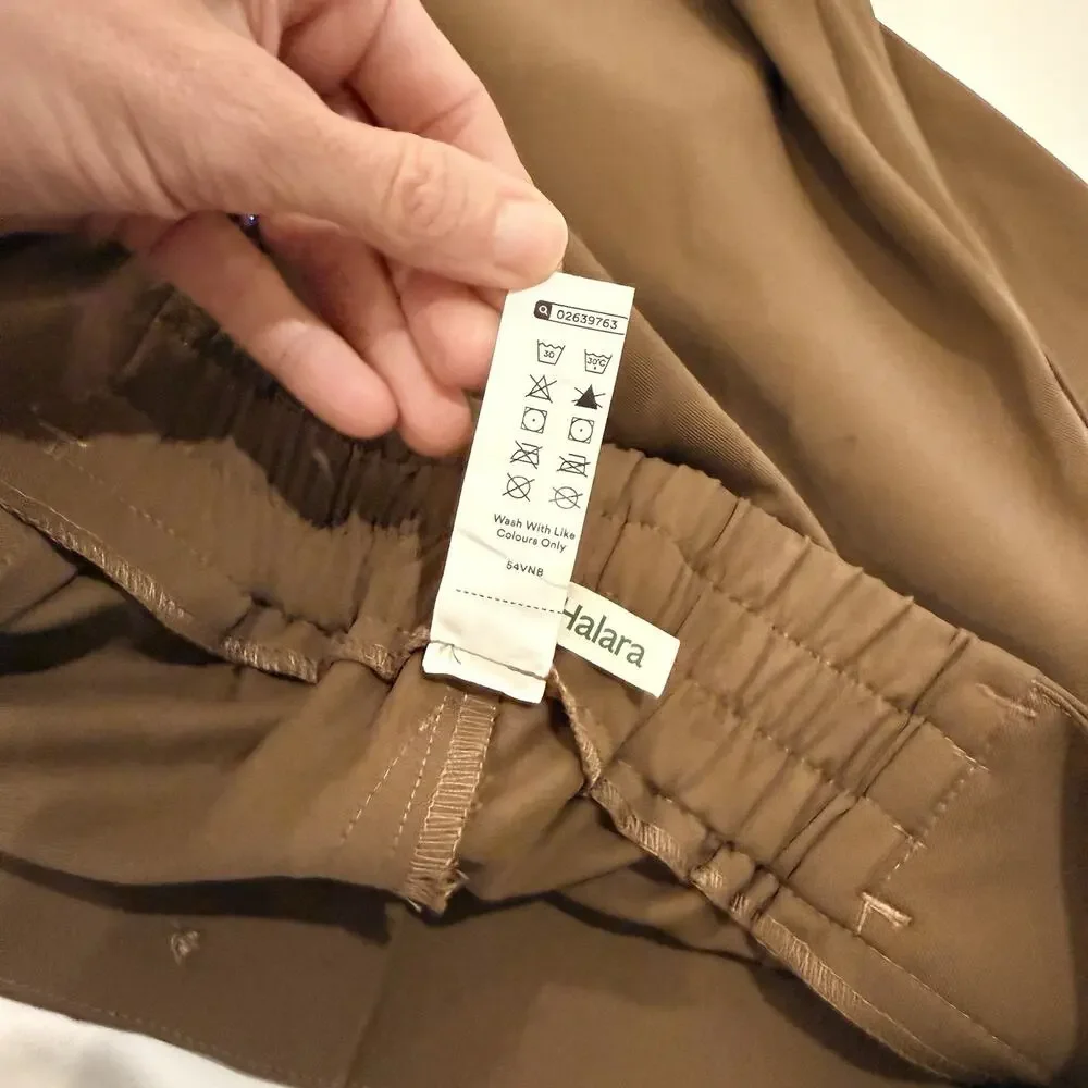 Halara Pants Women’s Size MP Medium Petite Brown High Waisted Pleated Front